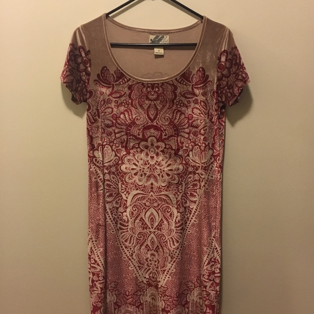 Pink and Red Velvet Shift Dress